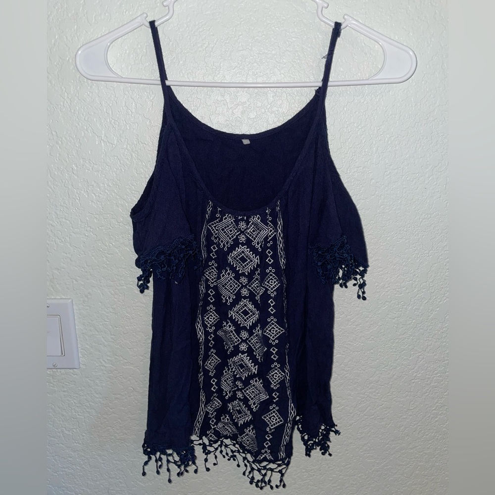 Blue off shoulder boho top